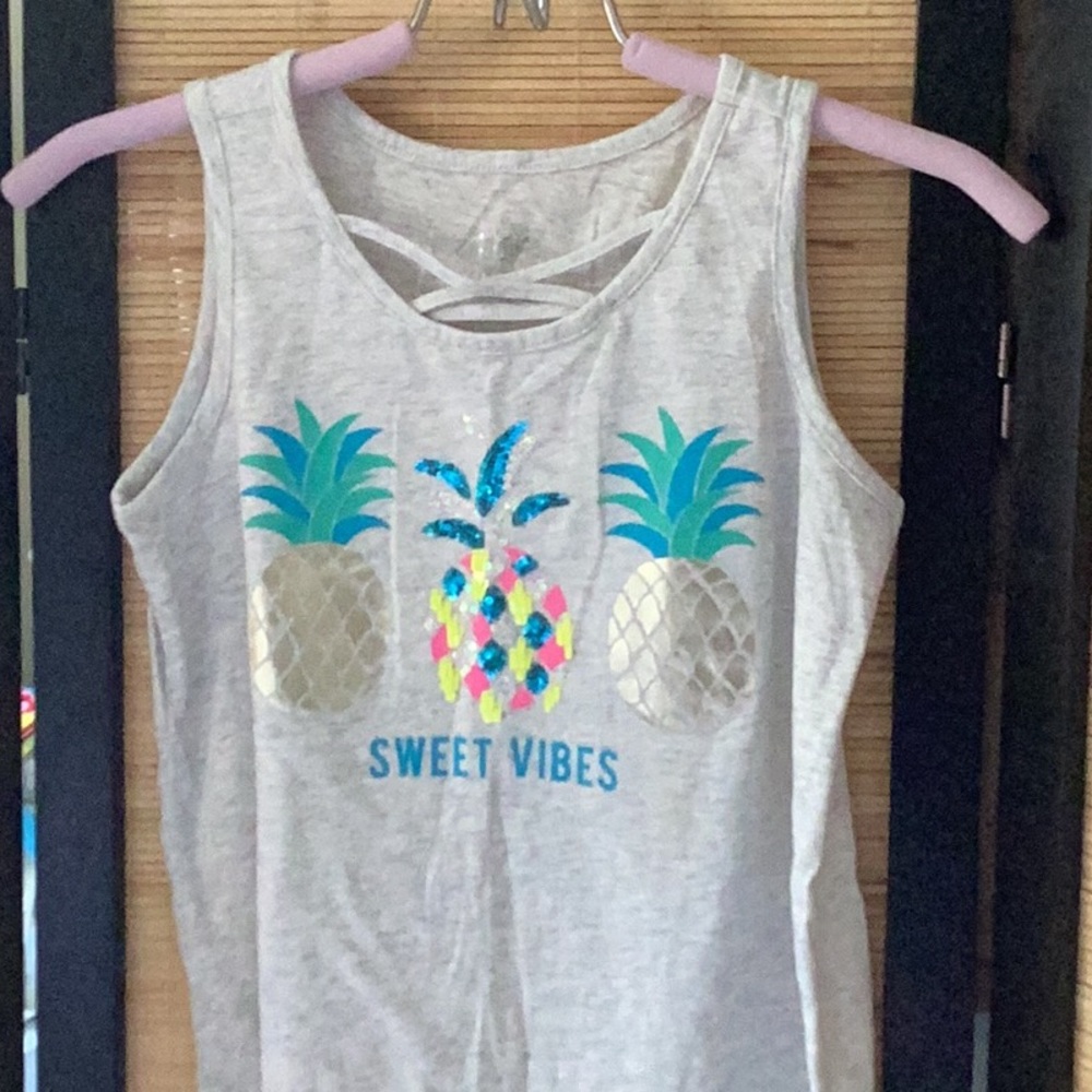 JUSTICE tank top tropical summer pineapple bling